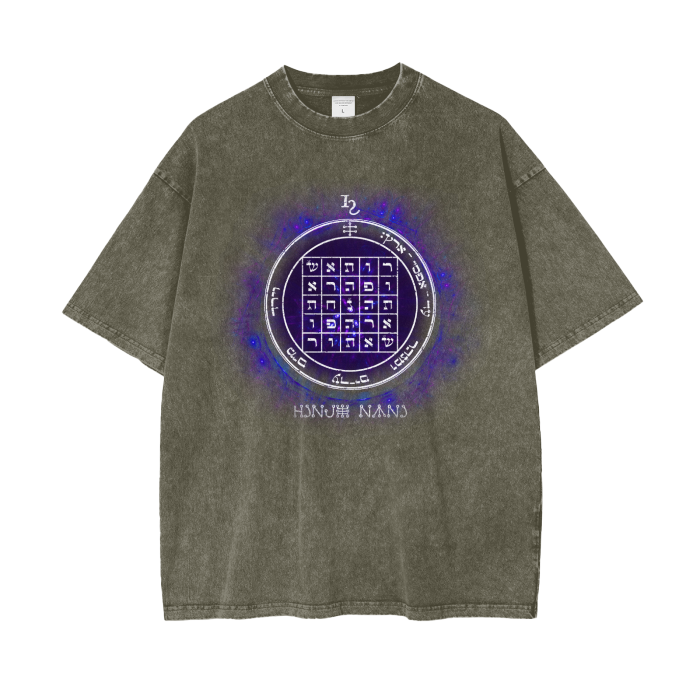 Acid wash oversized tee with 2nd Pentacle of Saturn sigil for persuasion