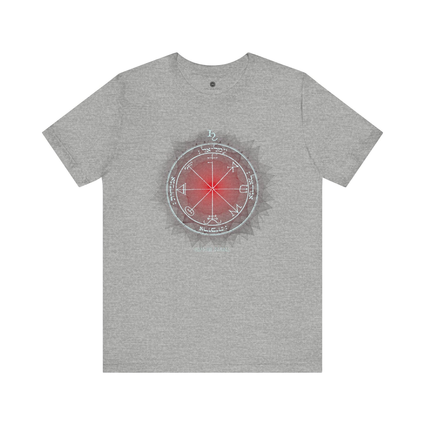 Unisex t-shirt featuring the 3rd Pentacle of Saturn printed in red for spiritual protection