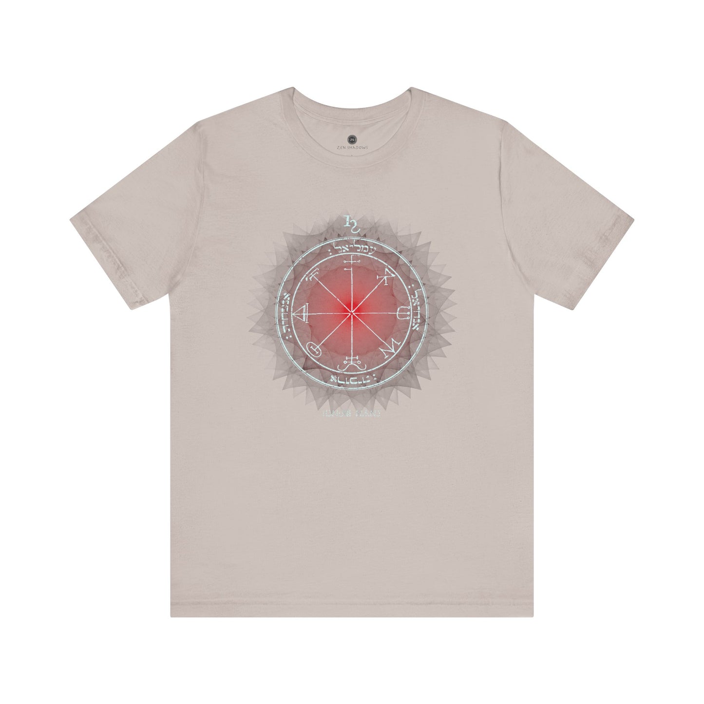 Unisex t-shirt featuring the 3rd Pentacle of Saturn printed in red for spiritual protection
