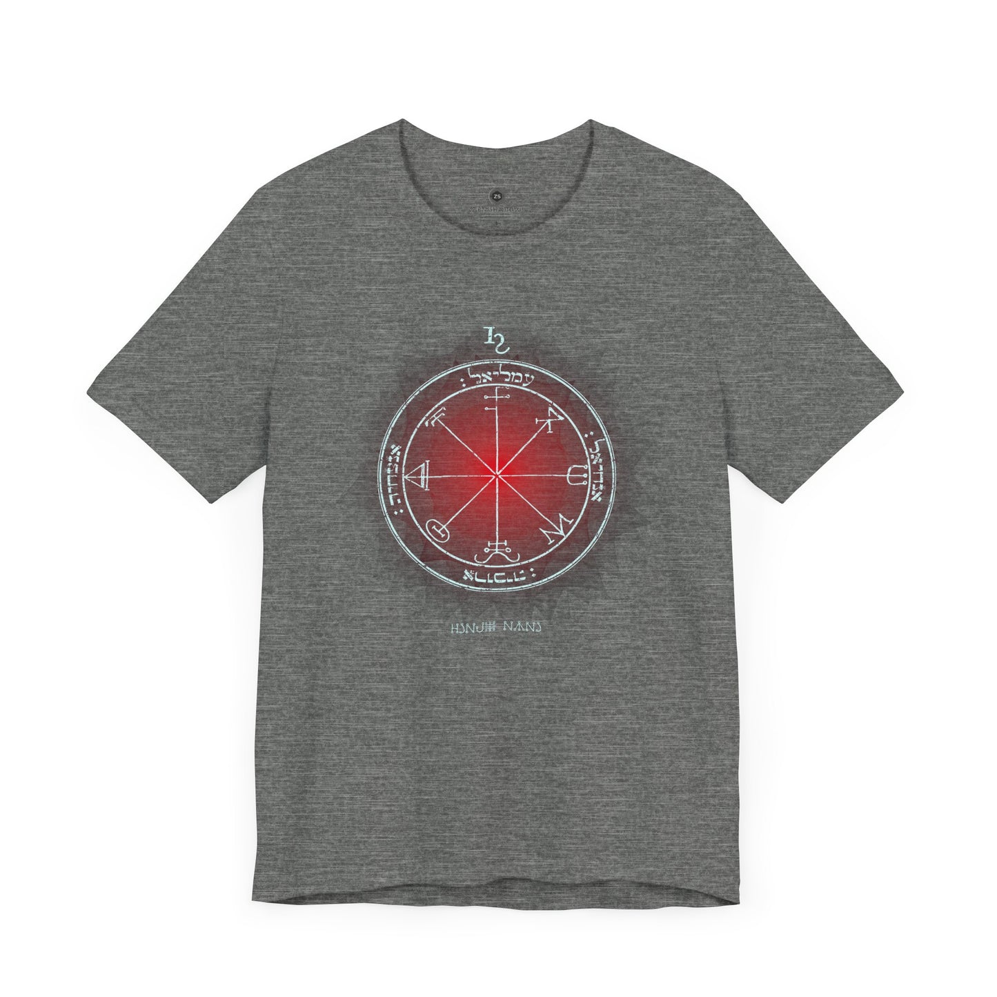 Unisex t-shirt featuring the 3rd Pentacle of Saturn printed in red for spiritual protection