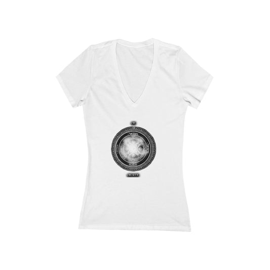 Classic white V-neck with 1st Pentacle of Jupiter prosperity sigil