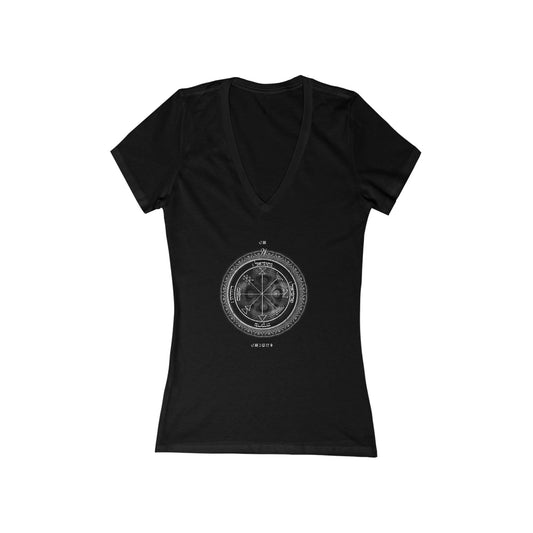 Classic white V-neck with 1st Pentacle of Jupiter prosperity sigil