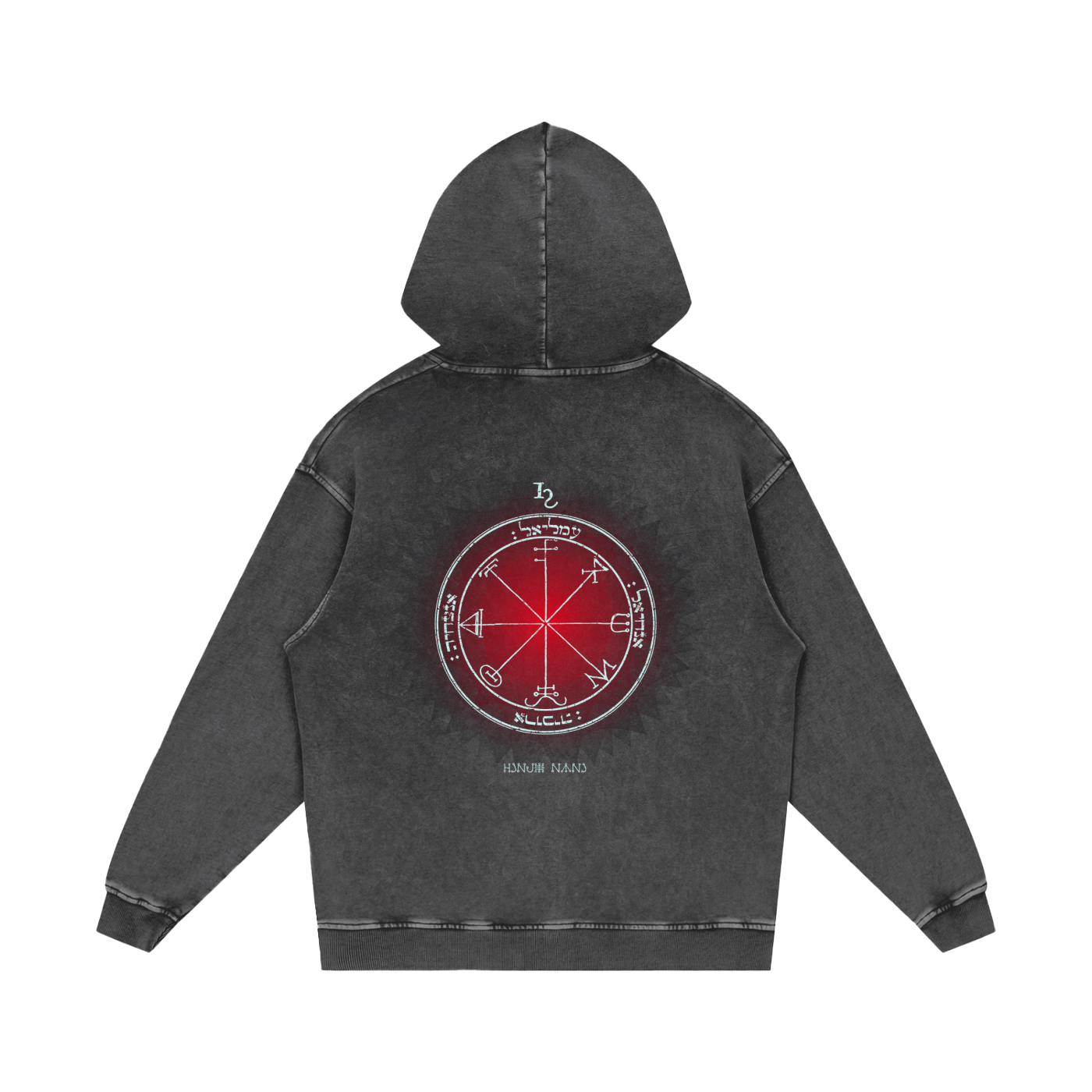 Back print of 3rd Pentacle sigil on oversized hoodie