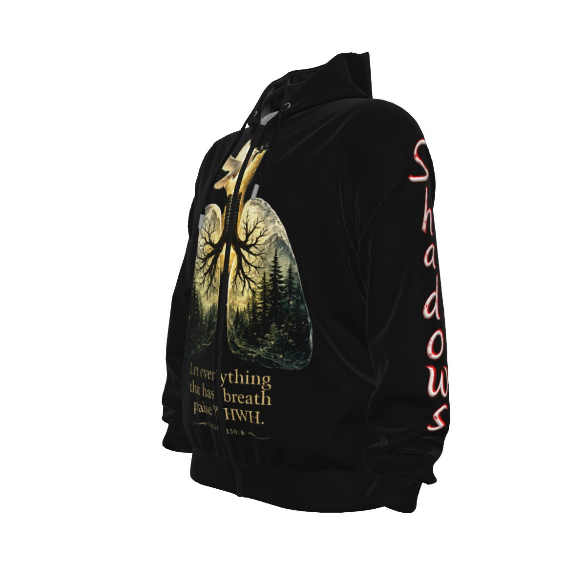Lungs of YHWH Black All-Over Print Unisex Pullover Hoodie With Zipper Closure