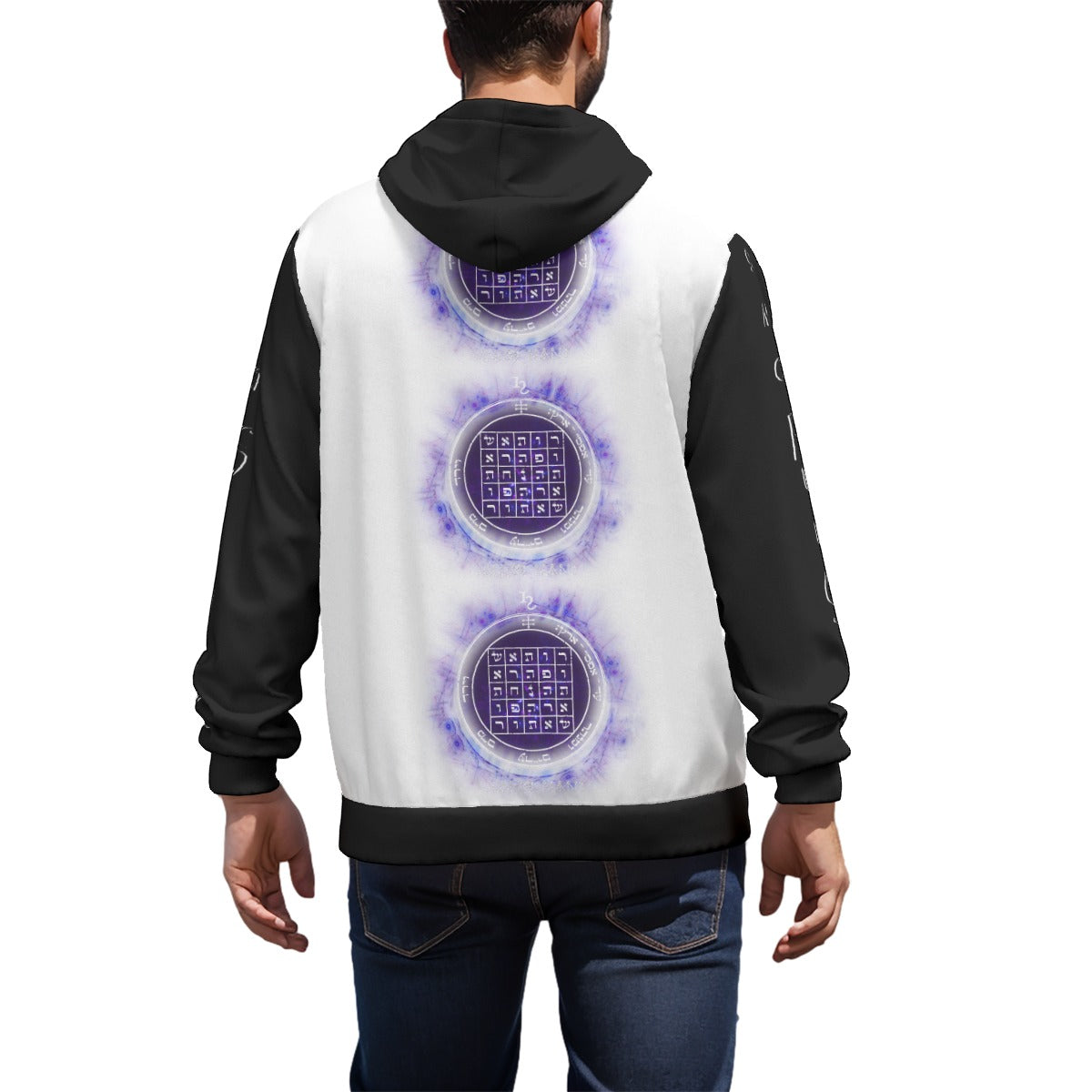 Sacred geometry all-over print hoodie - unisex spiritual armor pullover with esoteric symbols