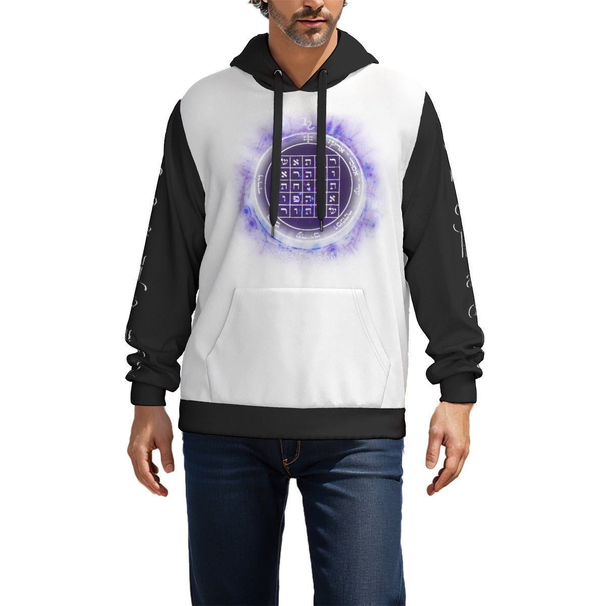 Sacred geometry all-over print hoodie - unisex spiritual armor pullover with esoteric symbols