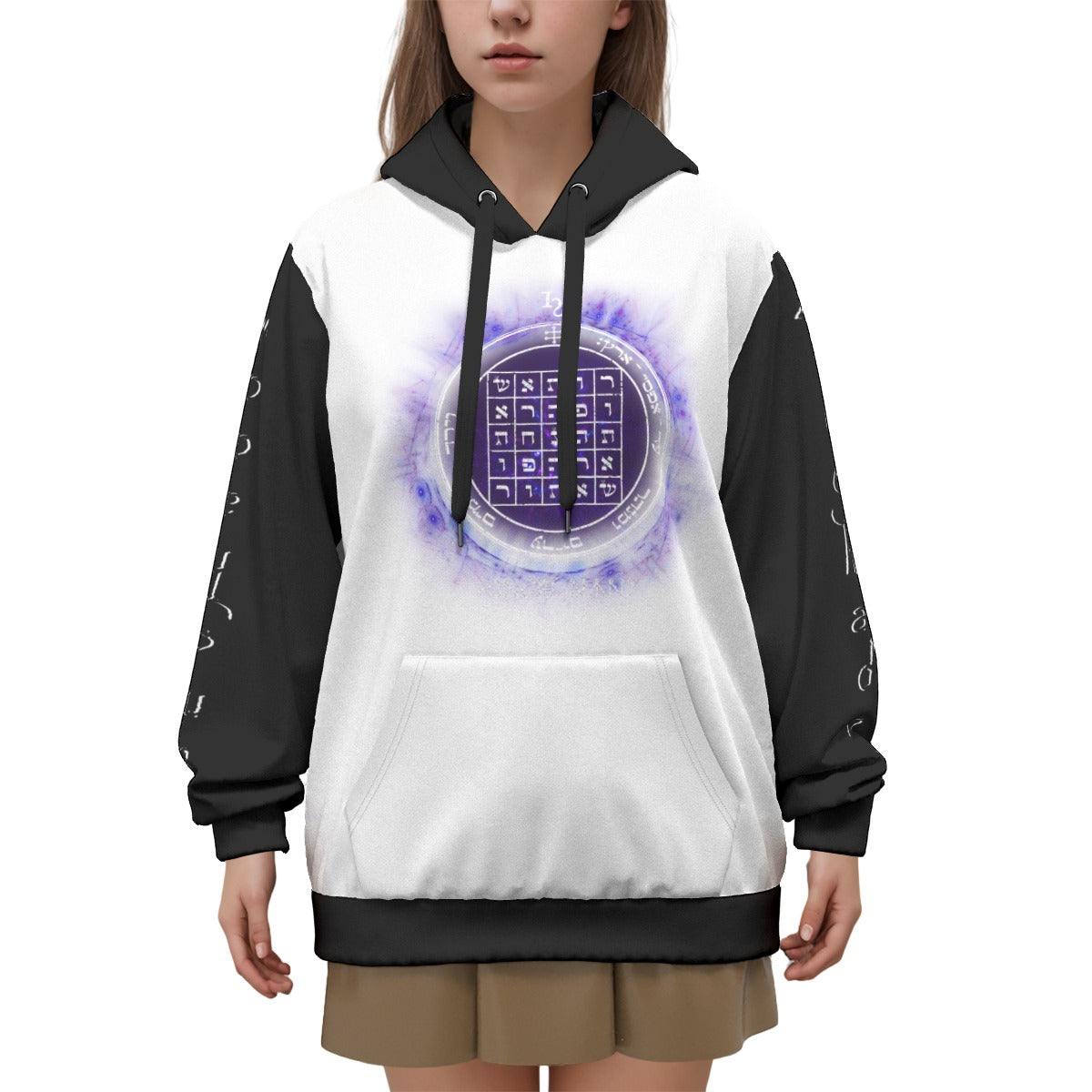 Sacred geometry all-over print hoodie - unisex spiritual armor pullover with esoteric symbols