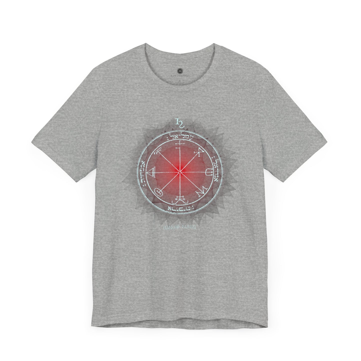 Unisex t-shirt featuring the 3rd Pentacle of Saturn printed in red for spiritual protection