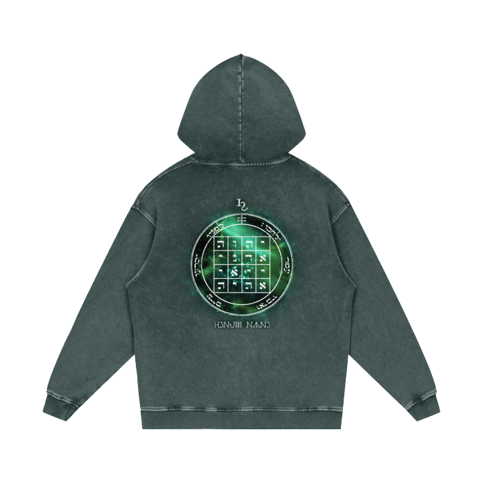 1st Pentacle of Saturn Acid Wash Oversize Hoodie - Power of Persuasion