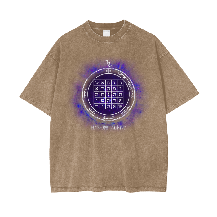 Acid wash oversized tee with 2nd Pentacle of Saturn sigil for persuasion
