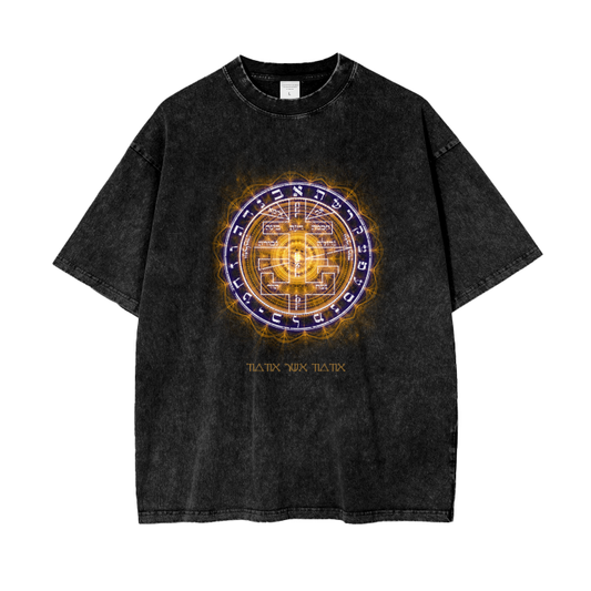Acid wash oversized t-shirt with Supreme Pentacle sigil