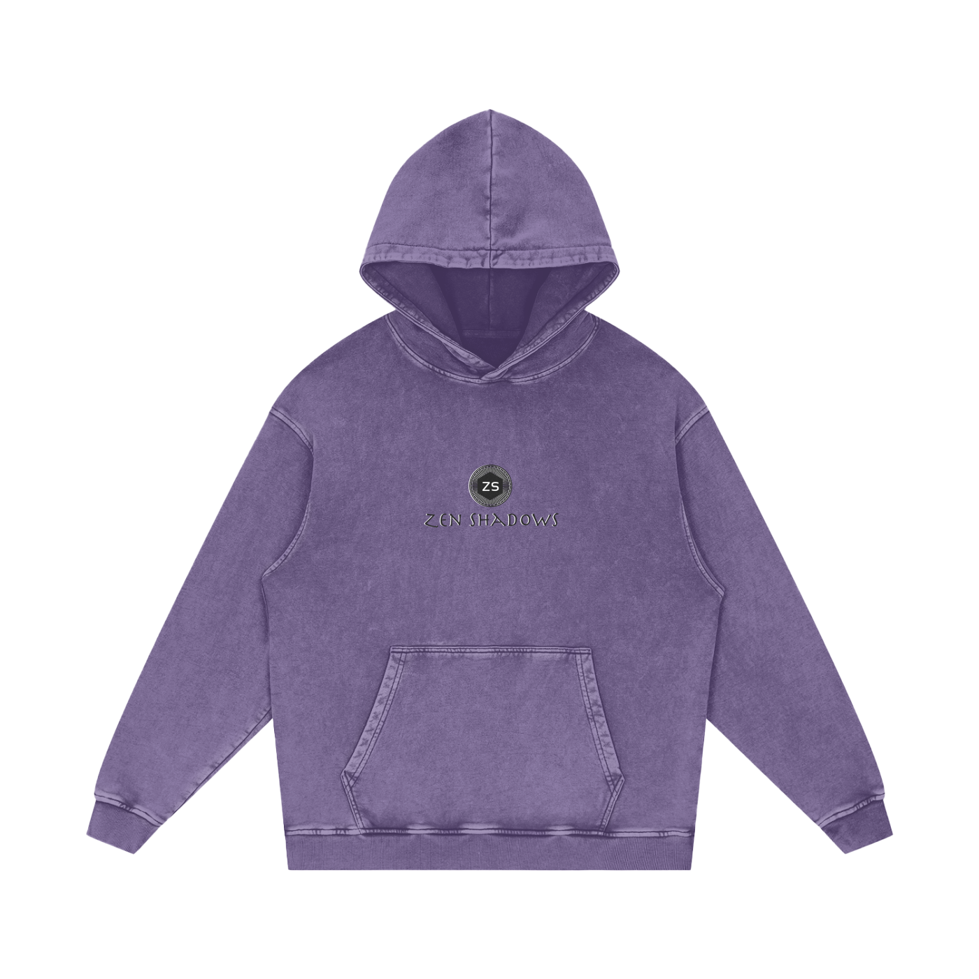 3rd Pentacle of Saturn acid wash hoodie - front view with distressed finish