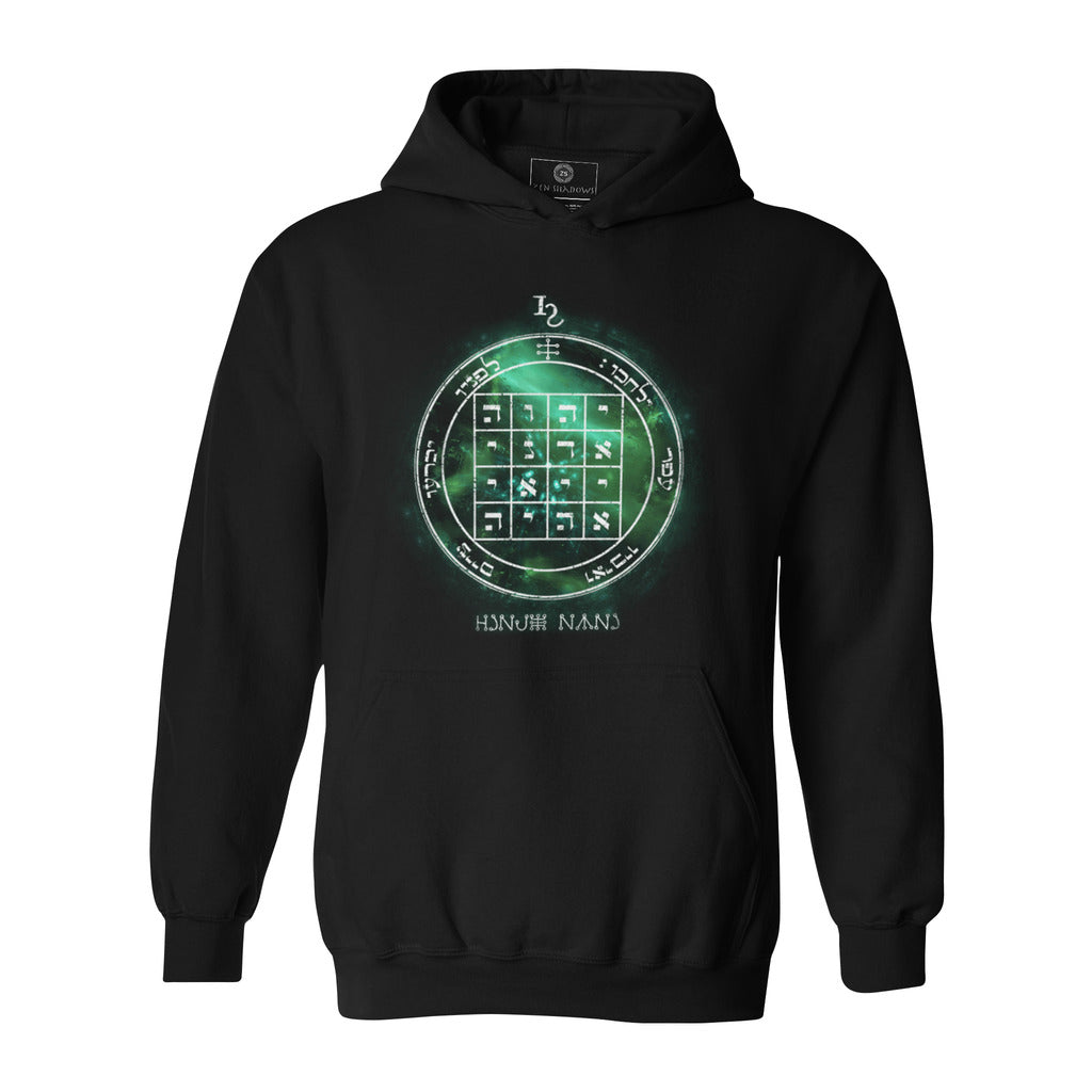 Heavyweight hoodie with printed 1st Pentacle of Saturn design