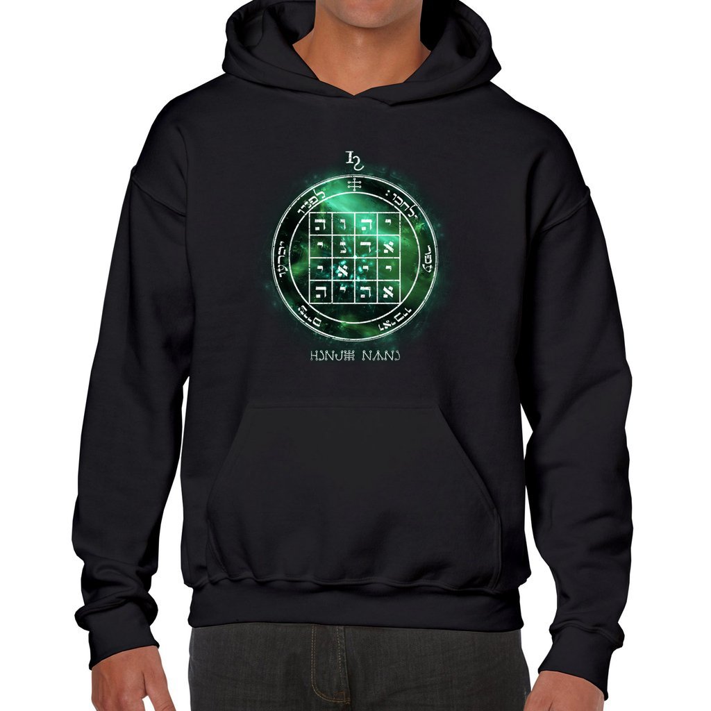 Heavyweight hoodie with printed 1st Pentacle of Saturn design