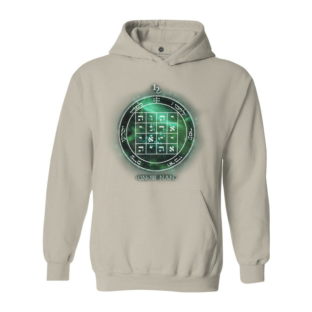 Heavyweight hoodie with printed 1st Pentacle of Saturn design
