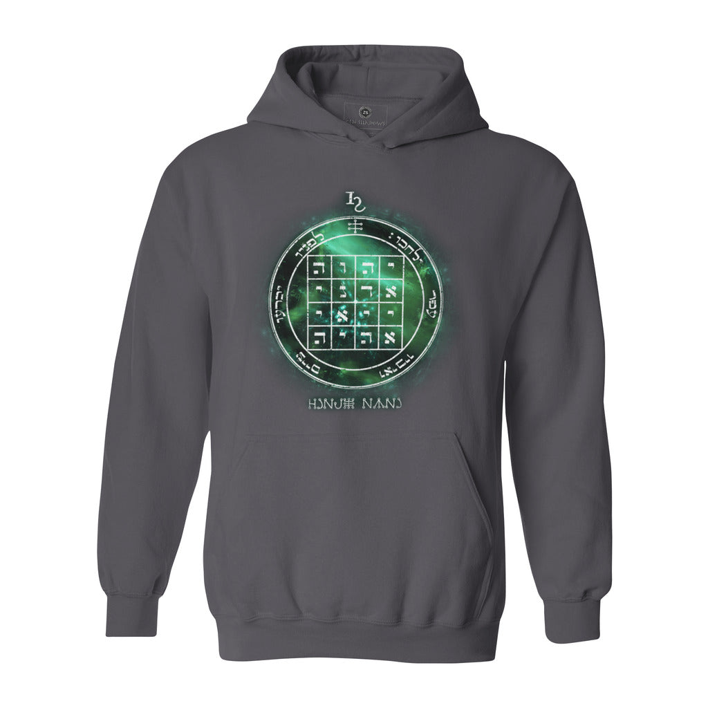 Heavyweight hoodie with printed 1st Pentacle of Saturn design