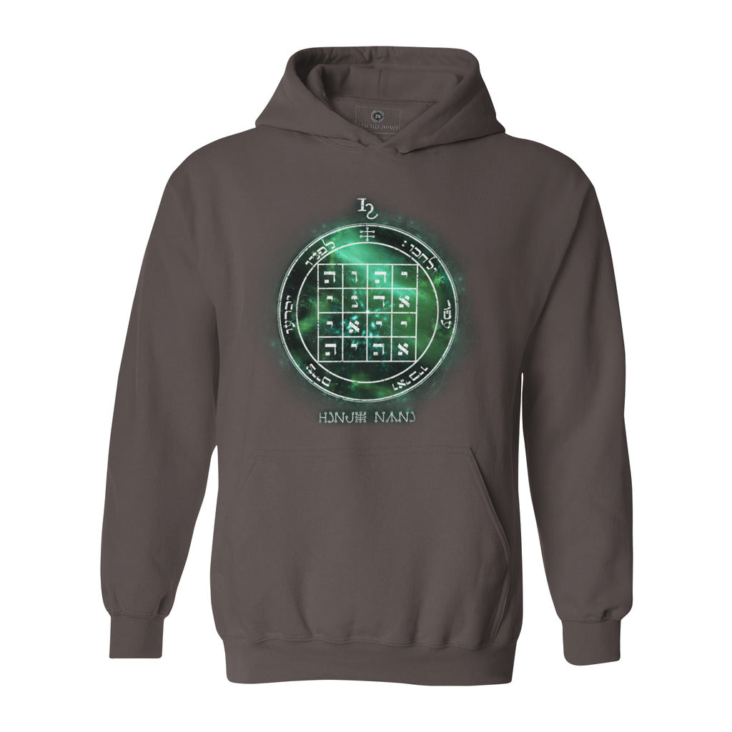 Heavyweight hoodie with printed 1st Pentacle of Saturn design