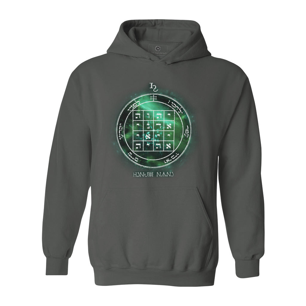 Heavyweight hoodie with printed 1st Pentacle of Saturn design