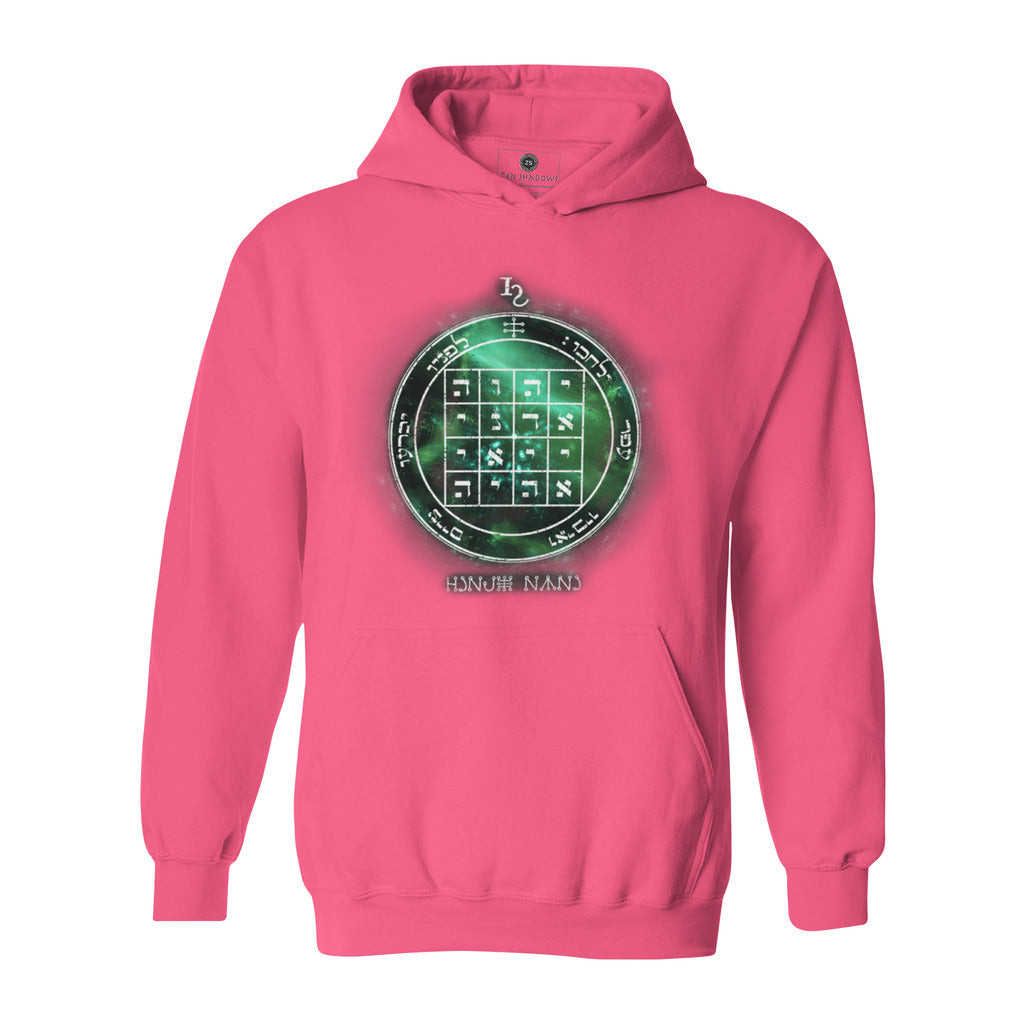 Heavyweight hoodie with printed 1st Pentacle of Saturn design