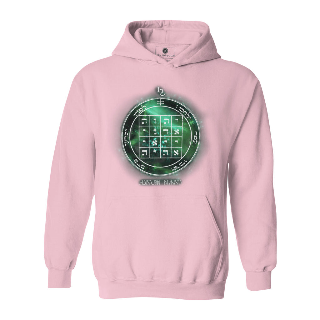 Heavyweight hoodie with printed 1st Pentacle of Saturn design