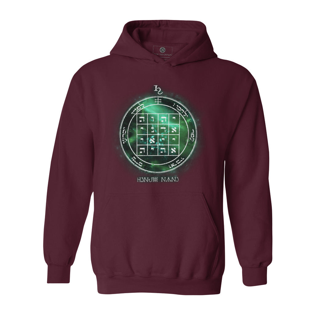 Heavyweight hoodie with printed 1st Pentacle of Saturn design