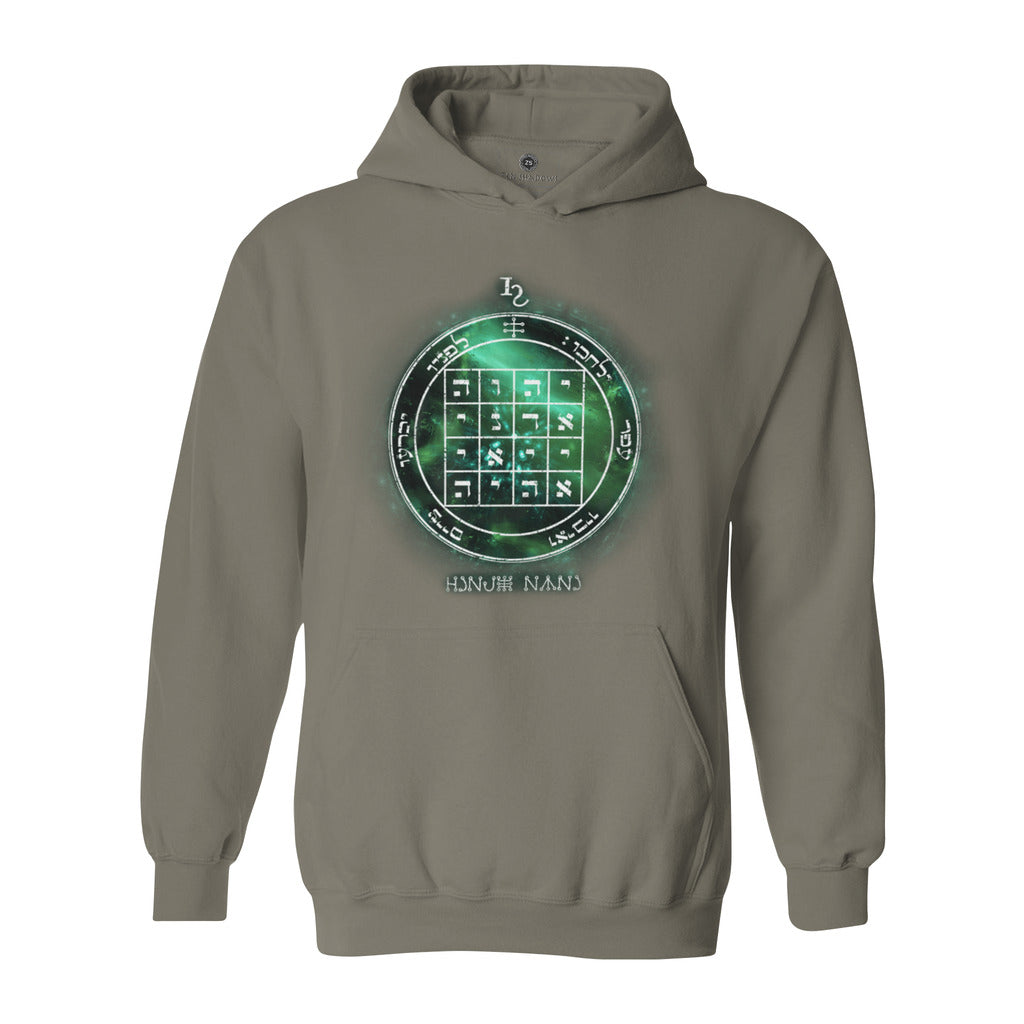 Heavyweight hoodie with printed 1st Pentacle of Saturn design