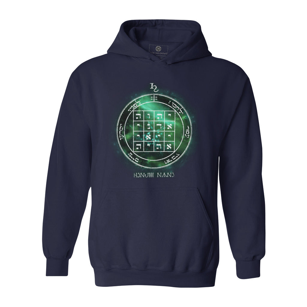 Heavyweight hoodie with printed 1st Pentacle of Saturn design