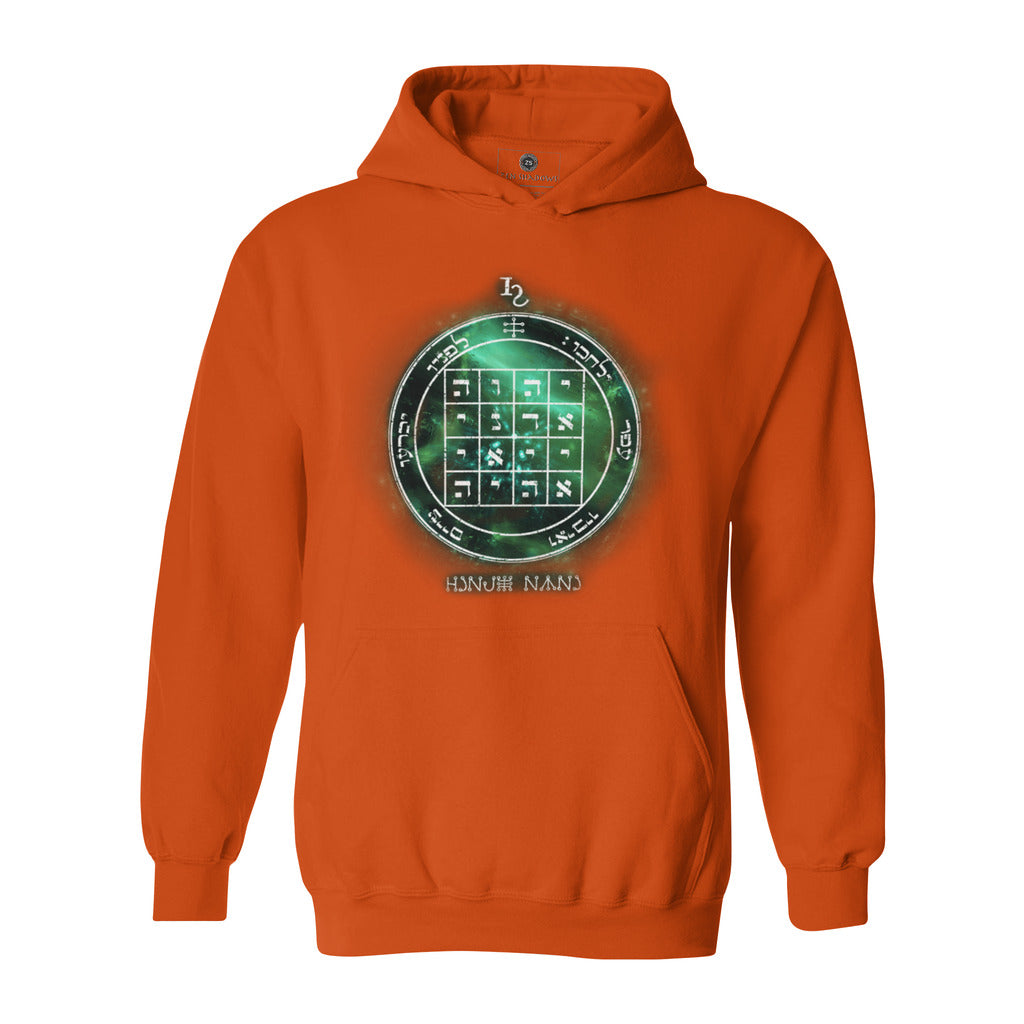 Heavyweight hoodie with printed 1st Pentacle of Saturn design