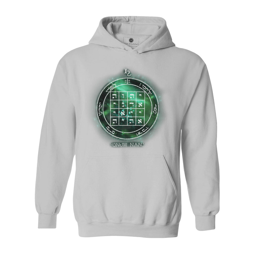 Heavyweight hoodie with printed 1st Pentacle of Saturn design