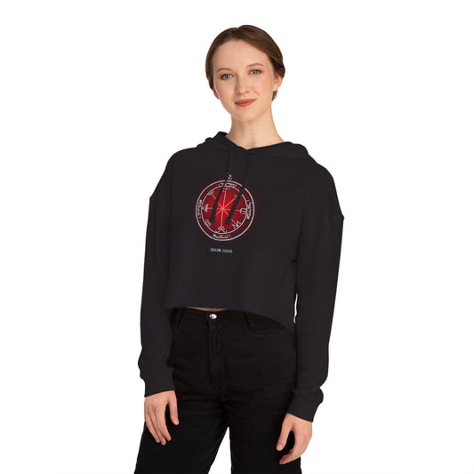 Crop hoodie with embroidered 3rd Pentacle of Saturn sigil for psychic protection"