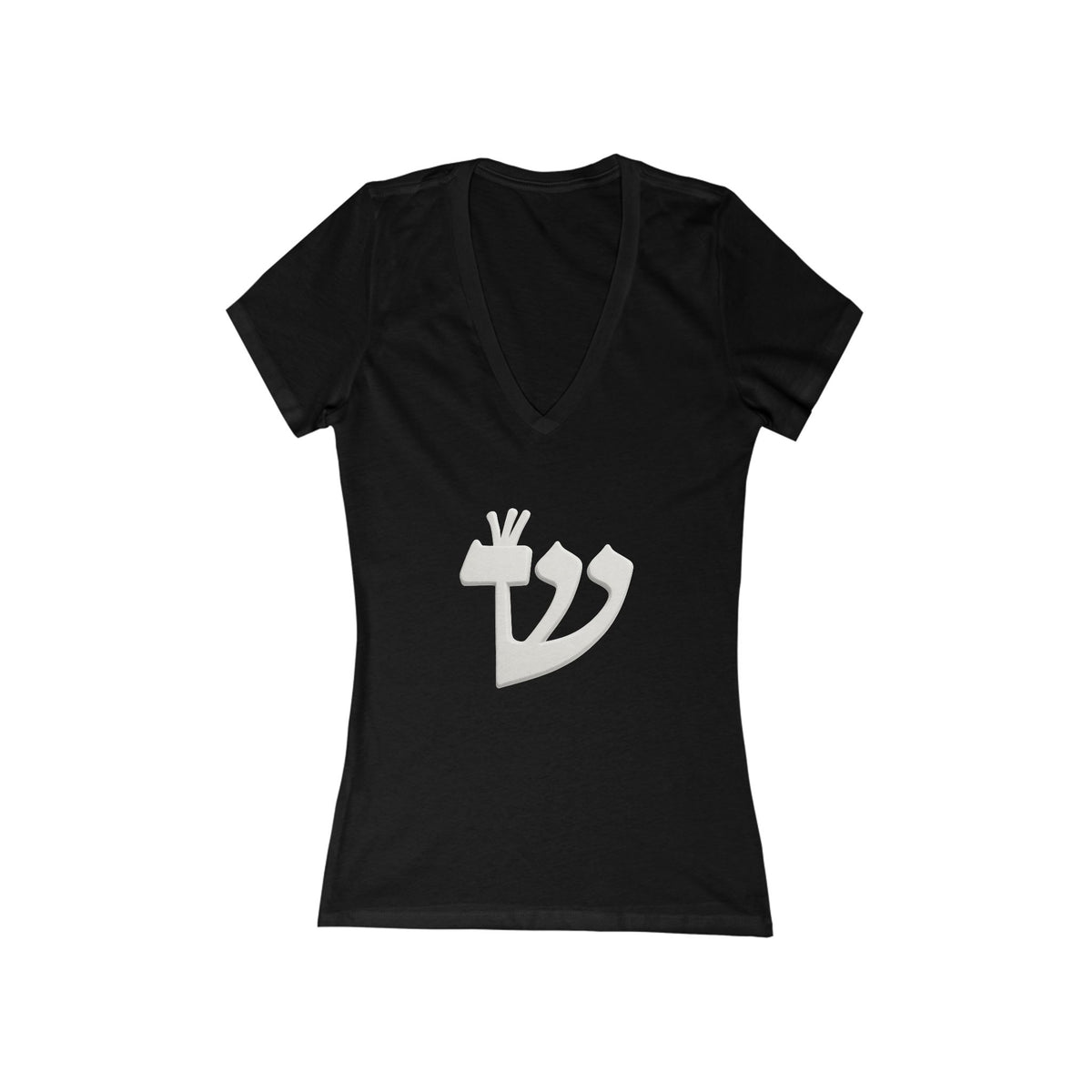 Shin (ש) Women’s Cotton Deep V-Neck T-Shirt — Ignite the Divine Fire Within