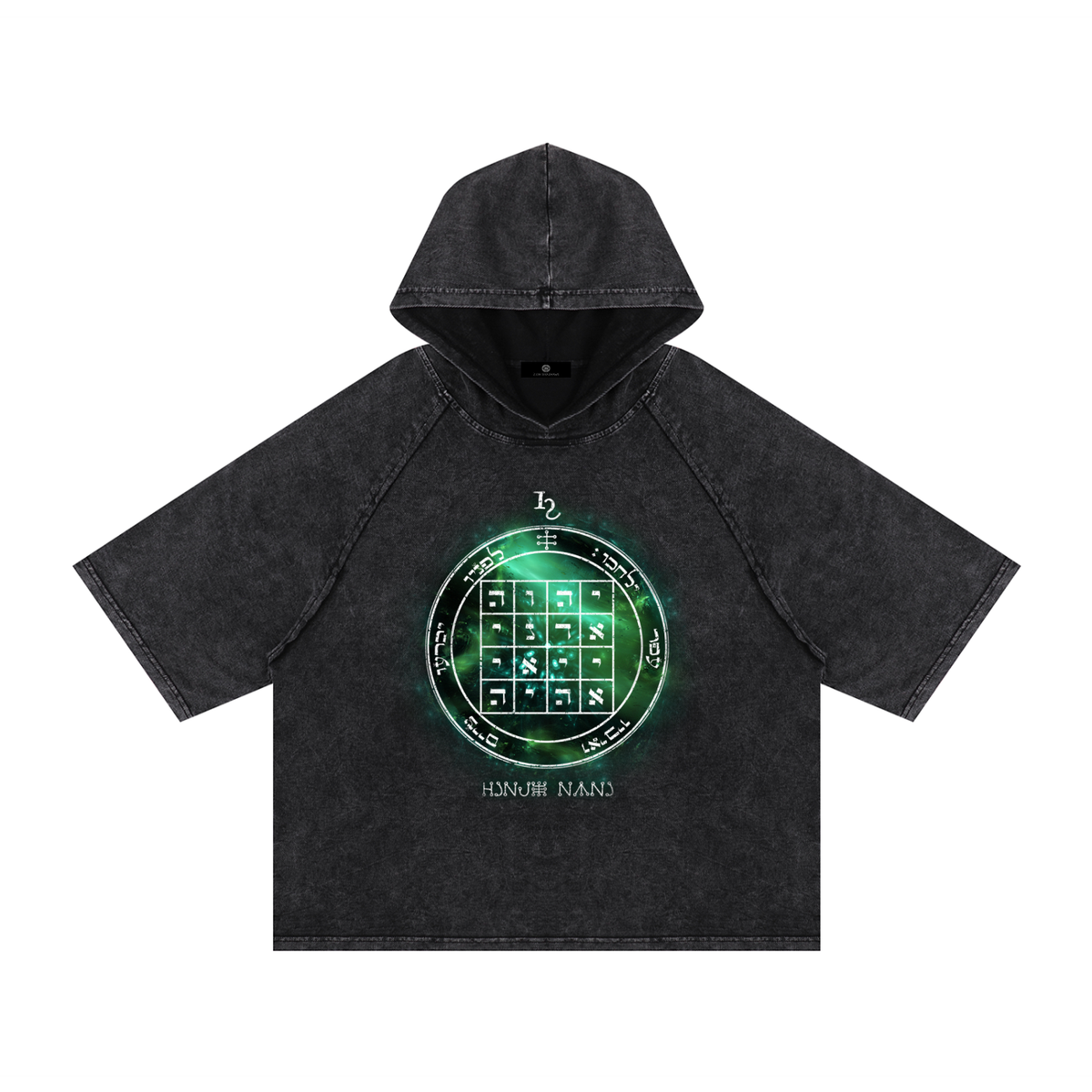1st Pentacle of Saturn Snow Washed Hooded Boxy T-Shirt — Sovereignty and Inner Authority