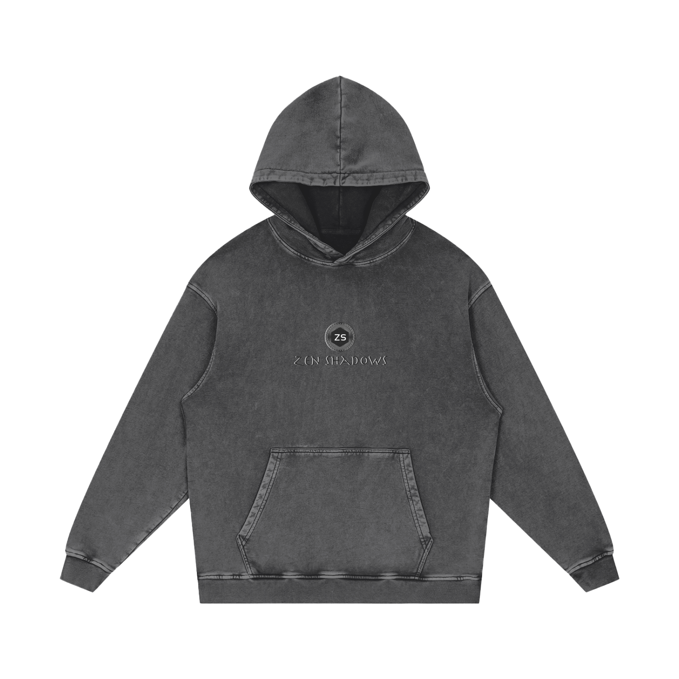 3rd Pentacle of Saturn acid wash hoodie - front view with distressed finish