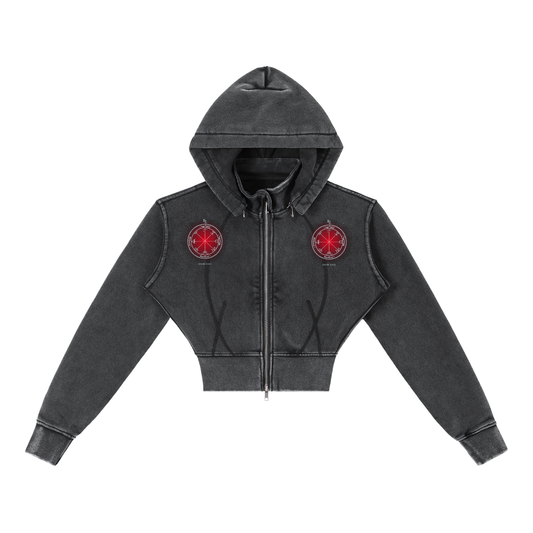 3rd Pentacle of Saturn Vintage Washed Cropped Fleece Hoodie — Boundaries Through Chosen Access
