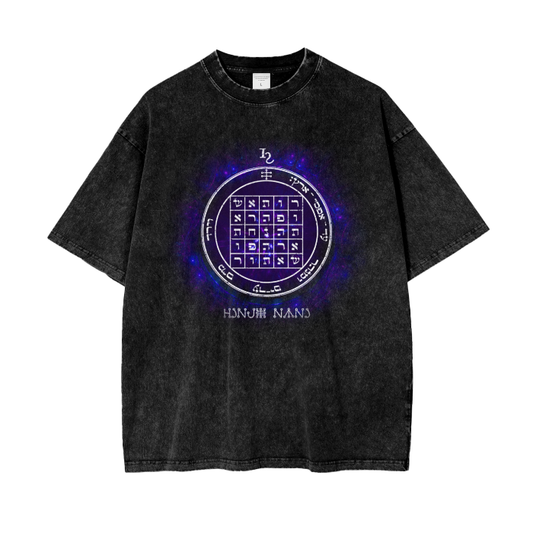 Acid wash oversized tee with 2nd Pentacle of Saturn sigil for persuasion