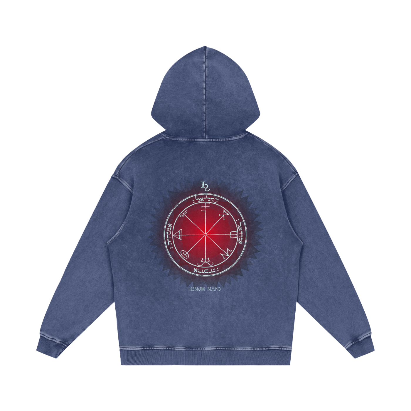 Back print of 3rd Pentacle sigil on oversized hoodie