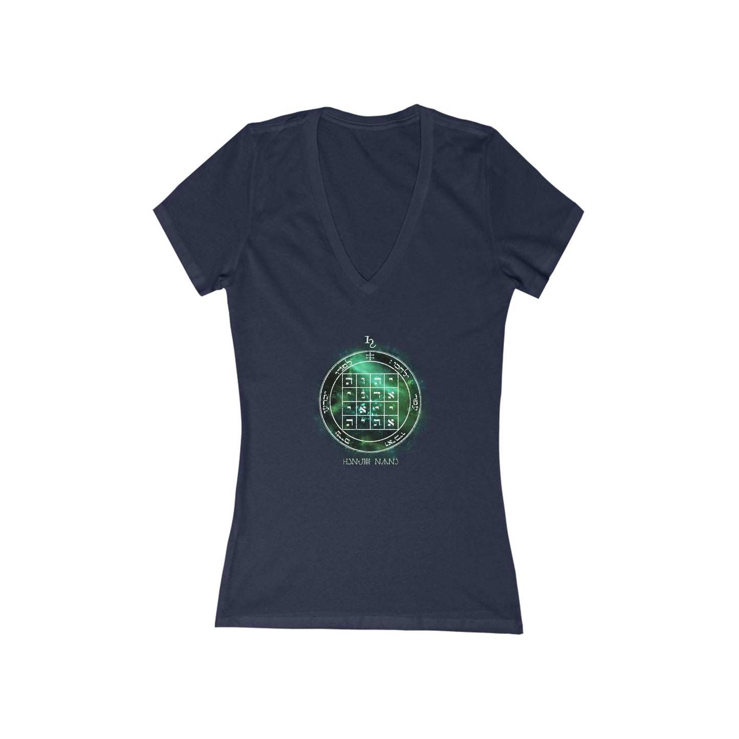 Deep V-neck jersey with 1st Pentacle of Saturn command sigil"
