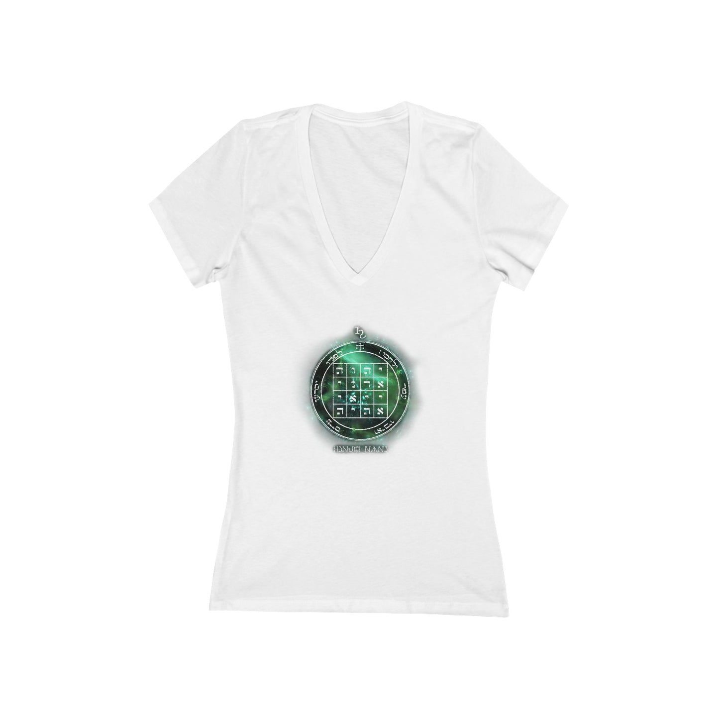 Deep V-neck jersey with 1st Pentacle of Saturn command sigil"