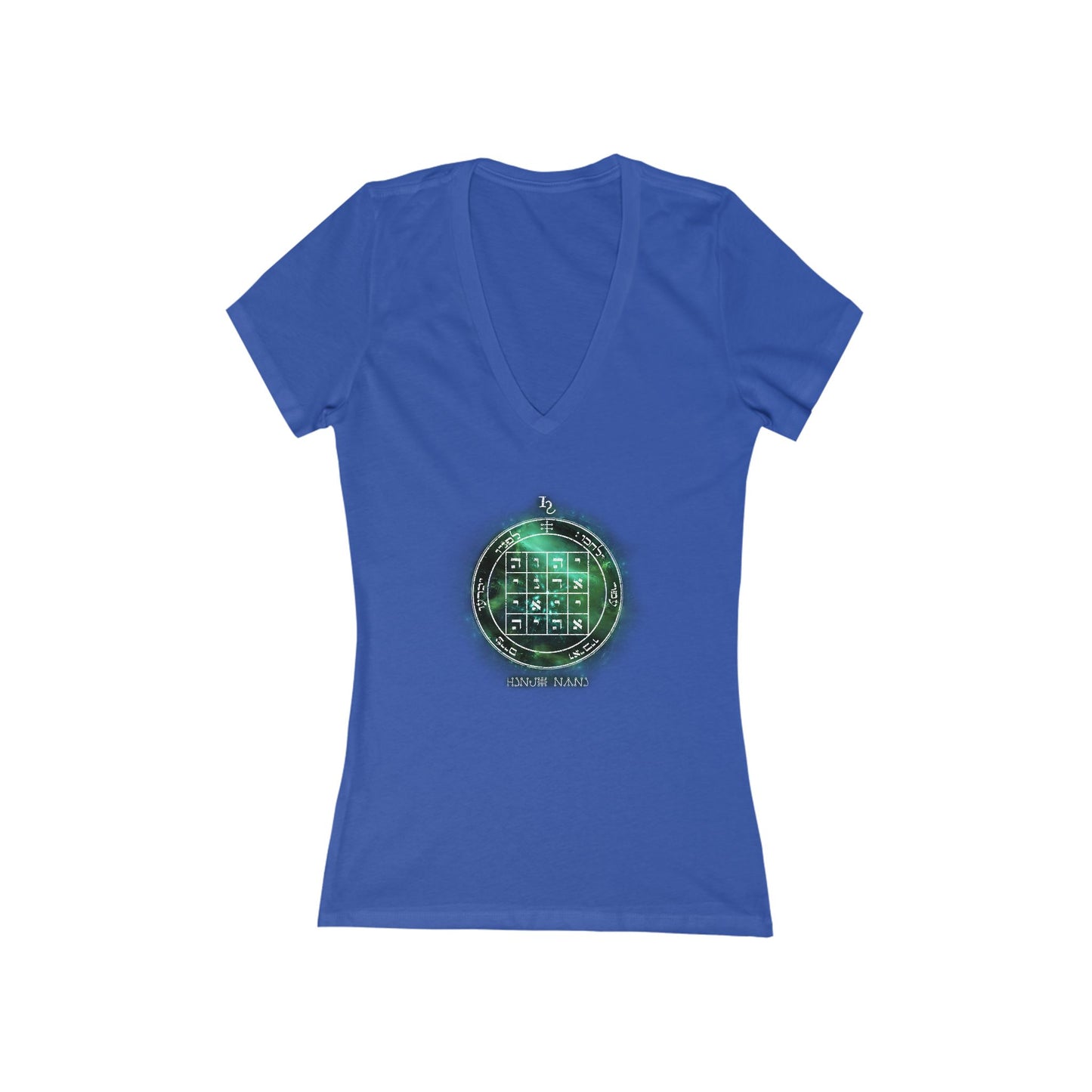 Deep V-neck jersey with 1st Pentacle of Saturn command sigil"