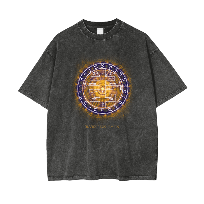Acid wash oversized t-shirt with Supreme Pentacle sigil