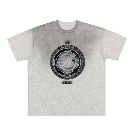 Grey vintage-washed t-shirt with 1st Pentacle of Jupiter print