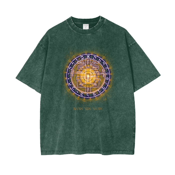 Acid wash oversized t-shirt with Supreme Pentacle sigil