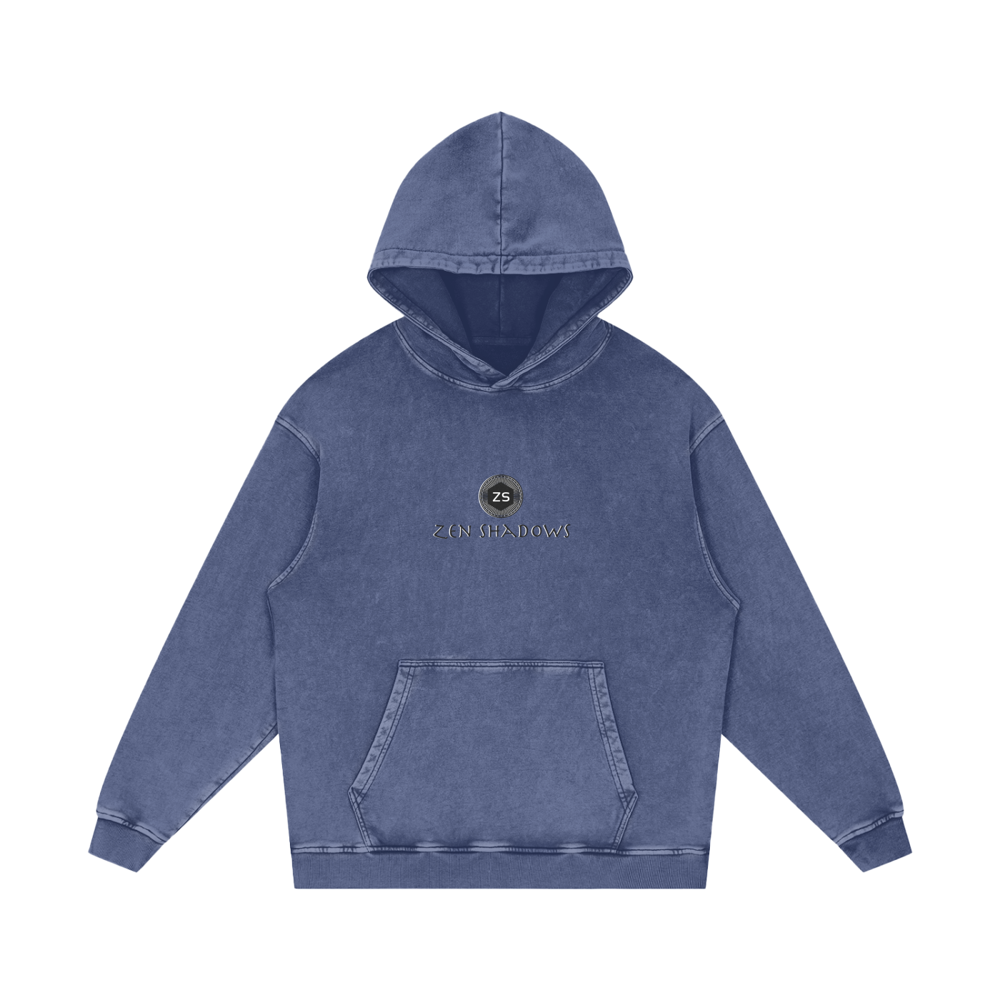 3rd Pentacle of Saturn acid wash hoodie - front view with distressed finish