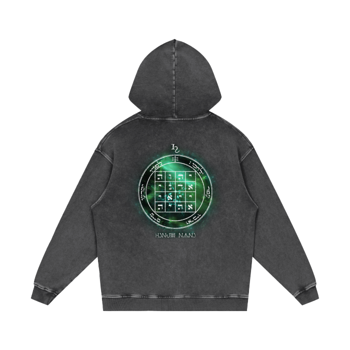 1st Pentacle of Saturn Acid Wash Oversize Hoodie - Power of Persuasion