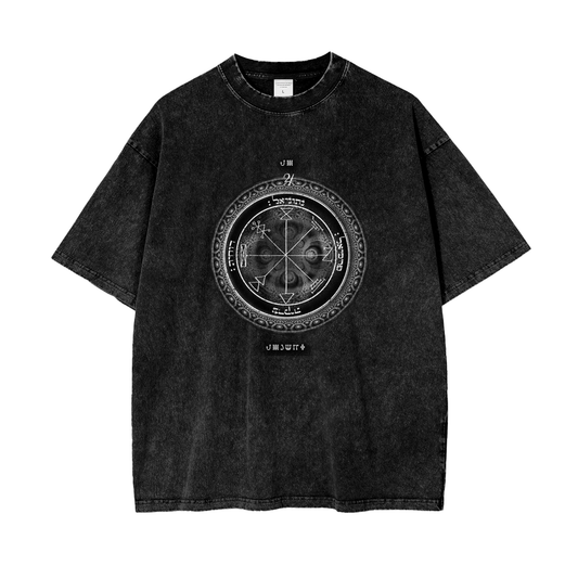 1st Pentacle of Jupiter abundance t-shirt - snow washed oversized tee for wealth, success, and livelihood prosperity