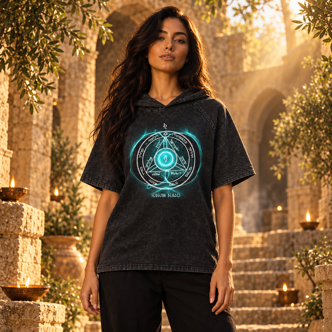 4th Pentacle of Saturn Snow Washed Hooded Boxy T-Shirt - Power of Influence & Bringing Good news
