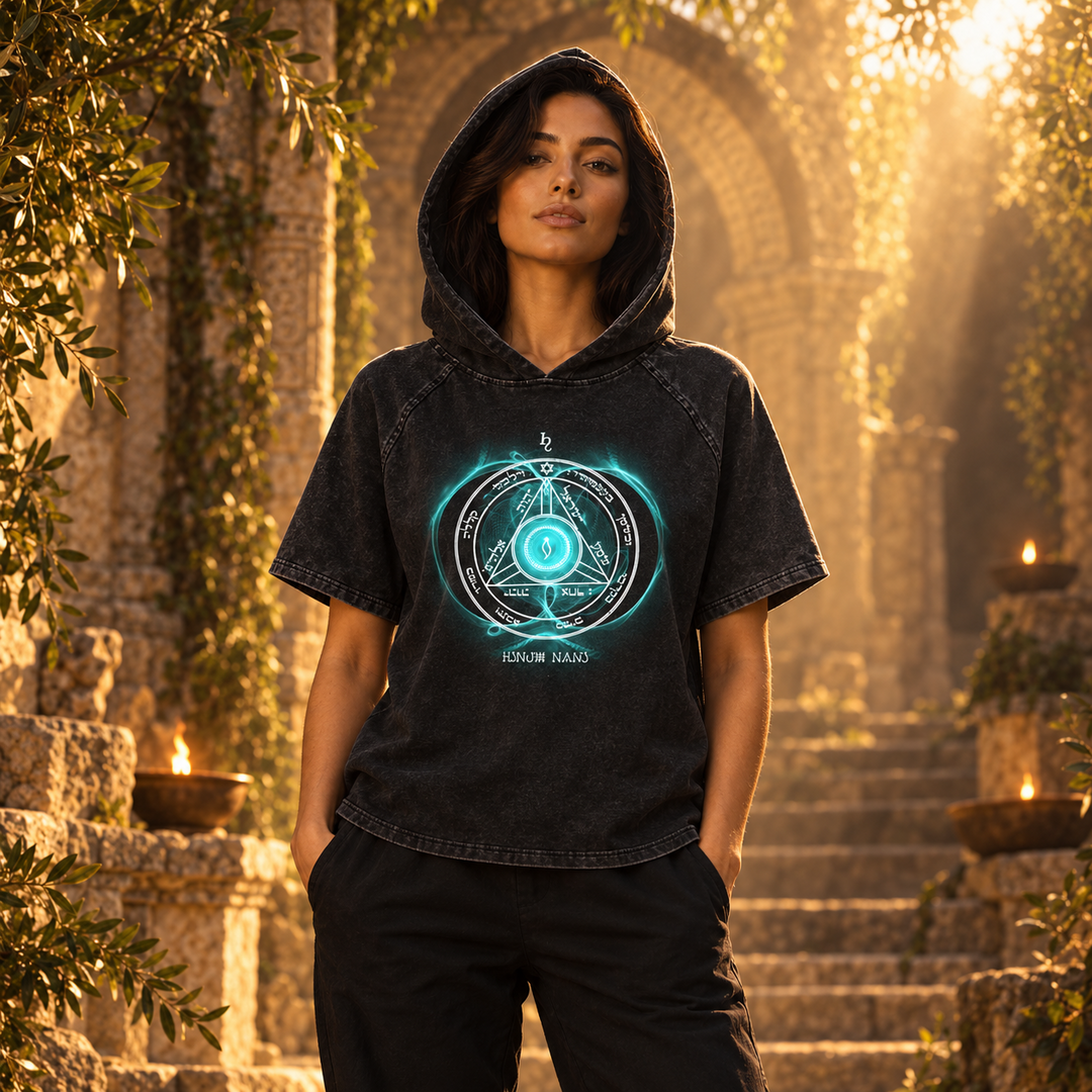 4th Pentacle of Saturn Snow Washed Hooded Boxy T-Shirt - Power of Influence & Bringing Good news