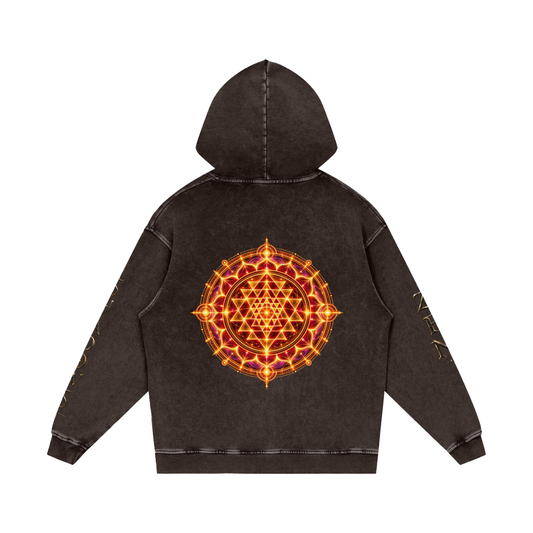 Shri Yantra Snow Washed Loose Cotton Hoodie — The Still Centre