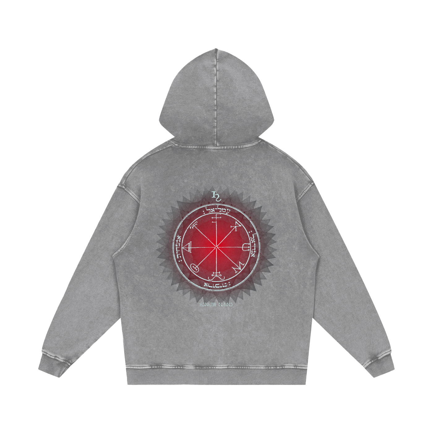 Back print of 3rd Pentacle sigil on oversized hoodie