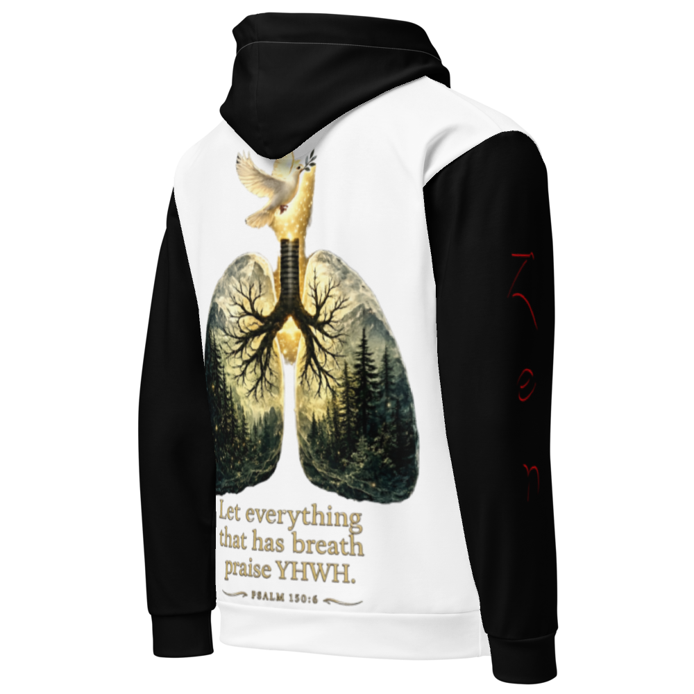 The Breath of YHWH White & Black Unisex Cotton Hoodie (Incl. Sleeves)